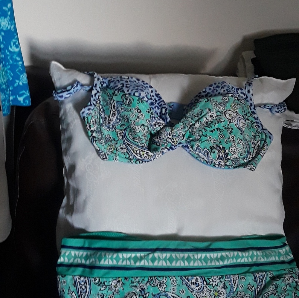 Teal and blue print bikini size medium